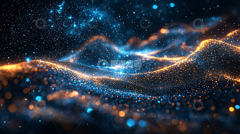 高清大图下载【趣麦麦图】蓝色橙色粒子波浪