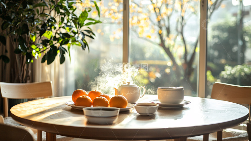 高清大图下载【趣麦麦图】阳光透过窗户洒在餐桌上