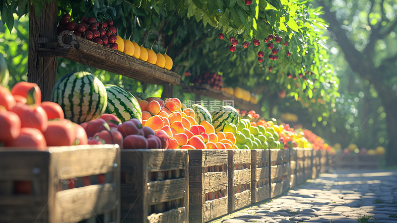 高清大图下载【趣麦麦图】阳光下水果蔬菜集市
