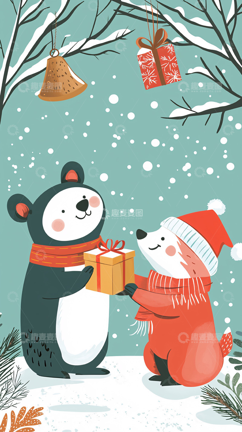 高清大图下载【趣麦麦图】冬日萌宠圣诞礼物交换