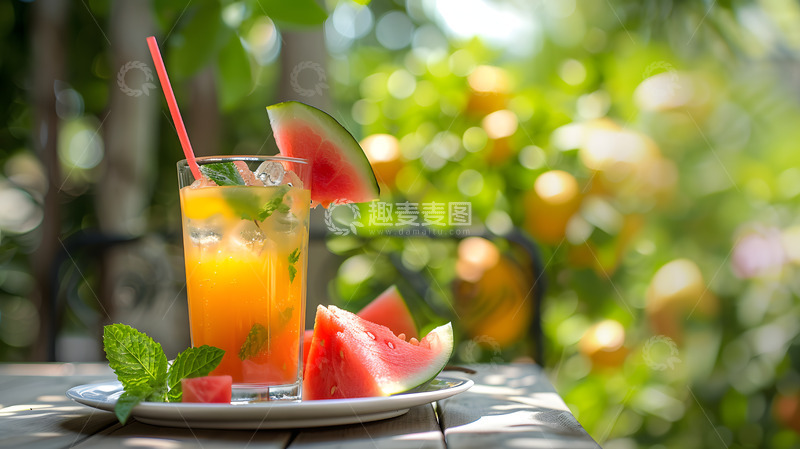 高清大图下载【趣麦麦图】夏日西瓜橙汁冰饮1