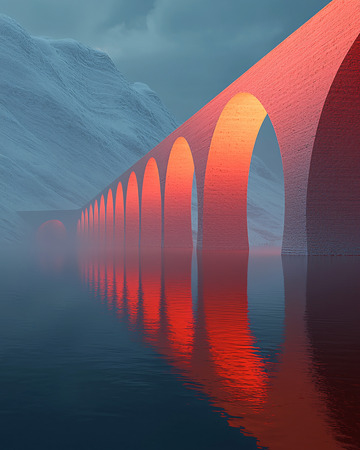 夕阳下的拱桥倒影