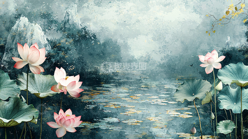 高清大图下载【趣麦麦图】水墨荷花