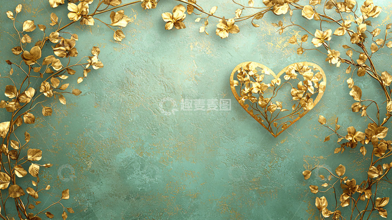 高清大图下载【趣麦麦图】金色花藤爱心背景