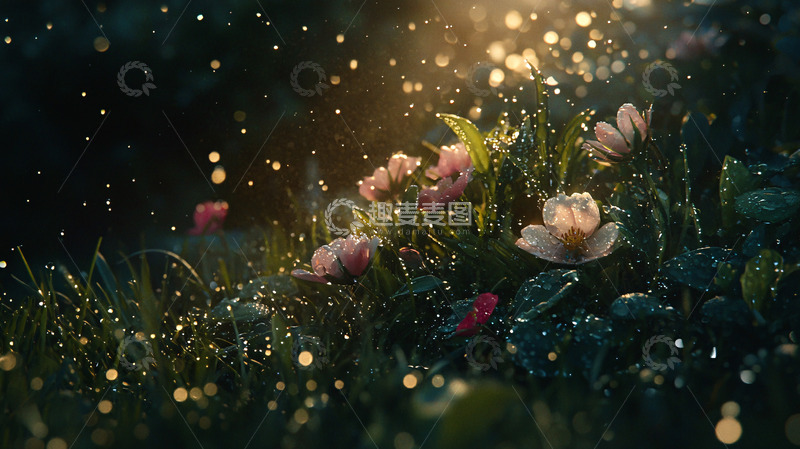 高清大图下载【趣麦麦图】雨中盛开的粉色花朵