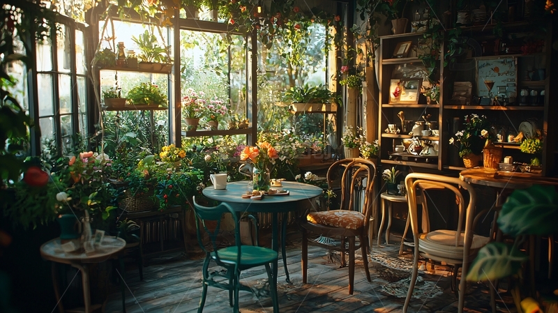 高清大图下载【趣麦麦图】阳光透过玻璃洒进绿意盎然的房间