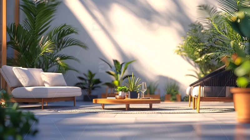 高清大图下载【趣麦麦图】阳光洒落的户外休闲区