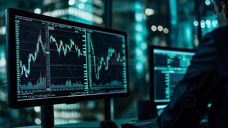 高清大图下载【趣麦麦图】夜晚办公室股票交易图表