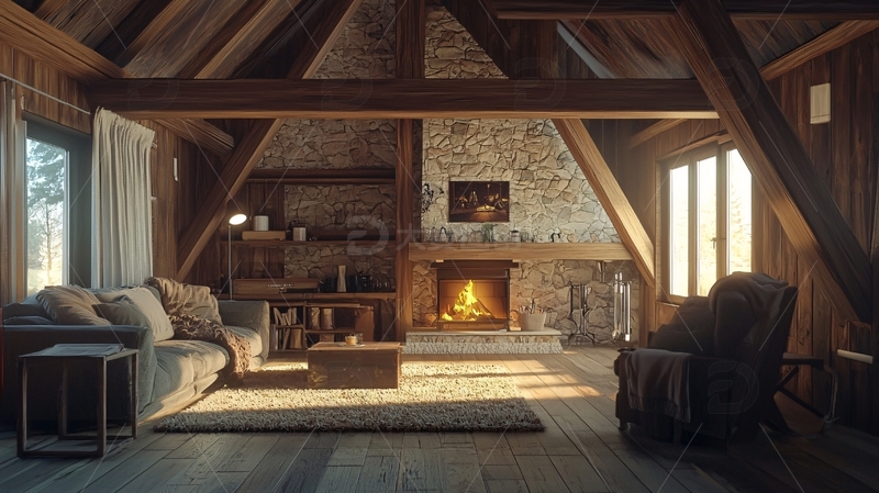 高清大图下载【趣麦麦图】乡村风格客厅壁炉