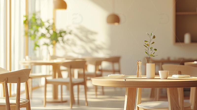 高清大图下载【趣麦麦图】阳光洒落的木质餐厅