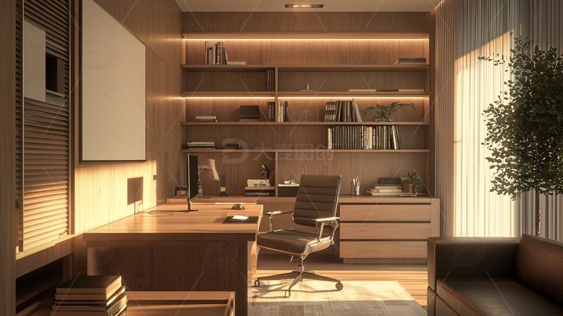 高清大图下载【趣麦麦图】温暖舒适的现代化书房
