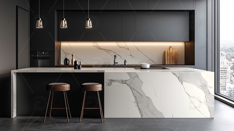 高清大图下载【趣麦麦图】现代极简黑色大理石厨房