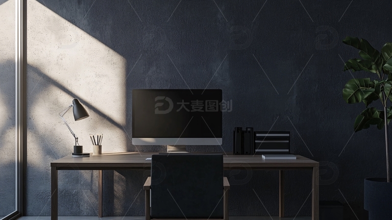 高清大图下载【趣麦麦图】极简灰色办公桌电脑阳光