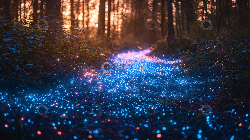 高清大图下载【趣麦麦图】森林小溪萤火虫