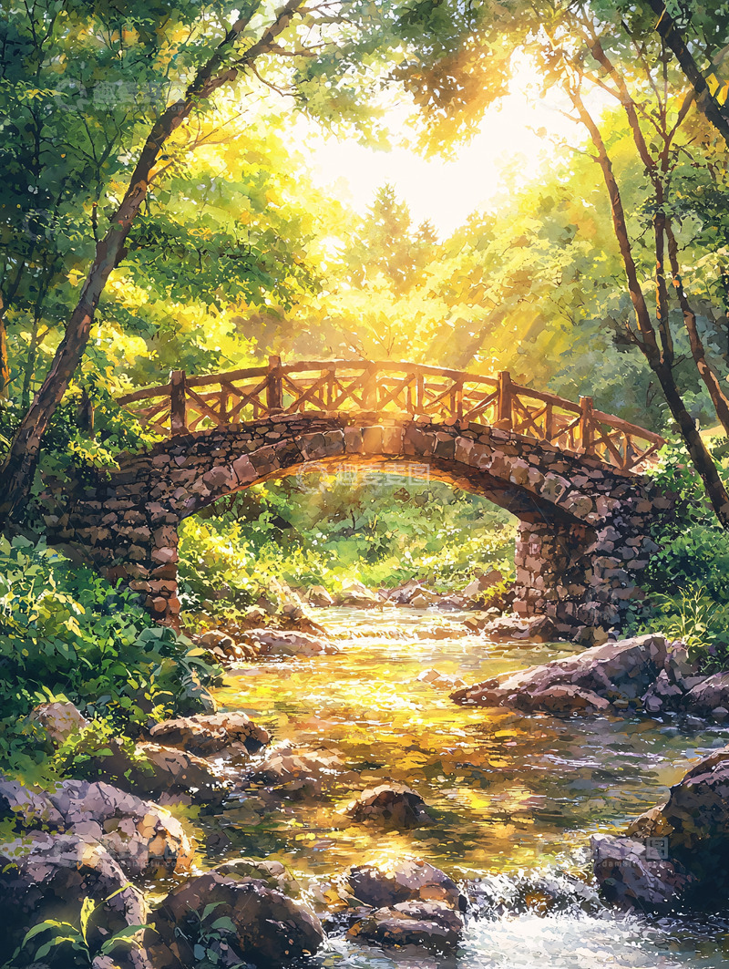 高清大图下载【趣麦麦图】阳光森林小桥流水