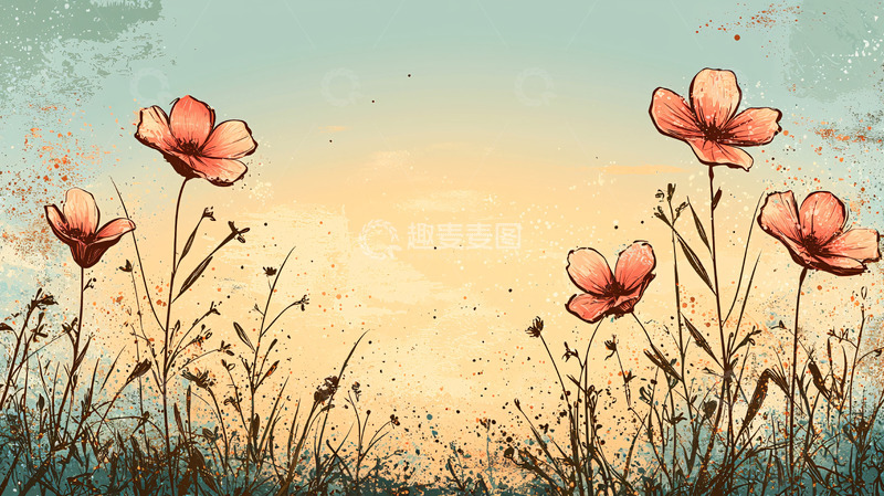 高清大图下载【趣麦麦图】夕阳下粉红色花田