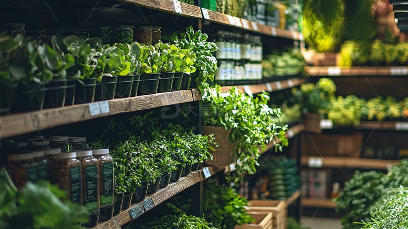 高清大图下载【趣麦麦图】-超市货架上的绿色植物