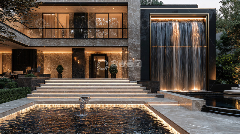 高清大图下载【趣麦麦图】现代风格别墅夜景