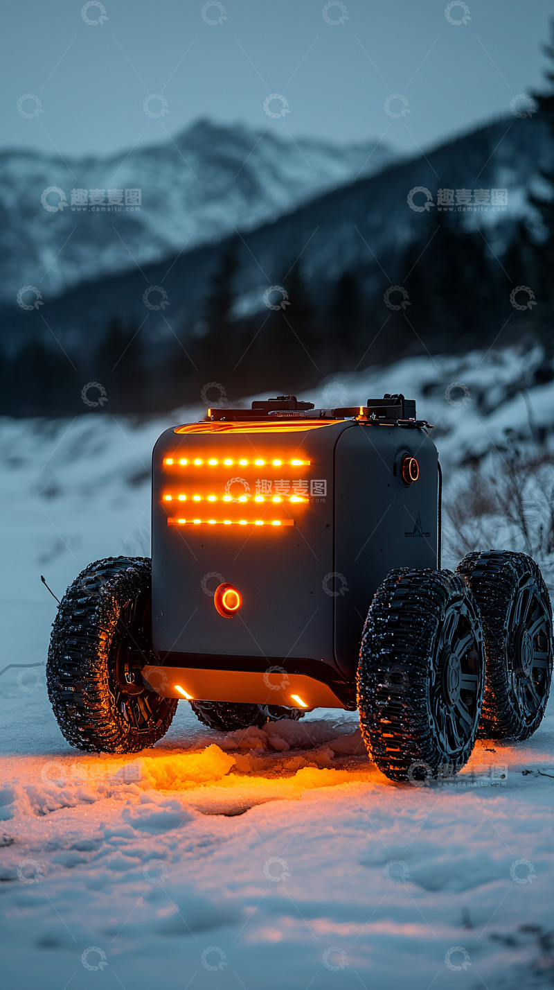 高清大图下载【趣麦麦图】雪地里的六轮机器人