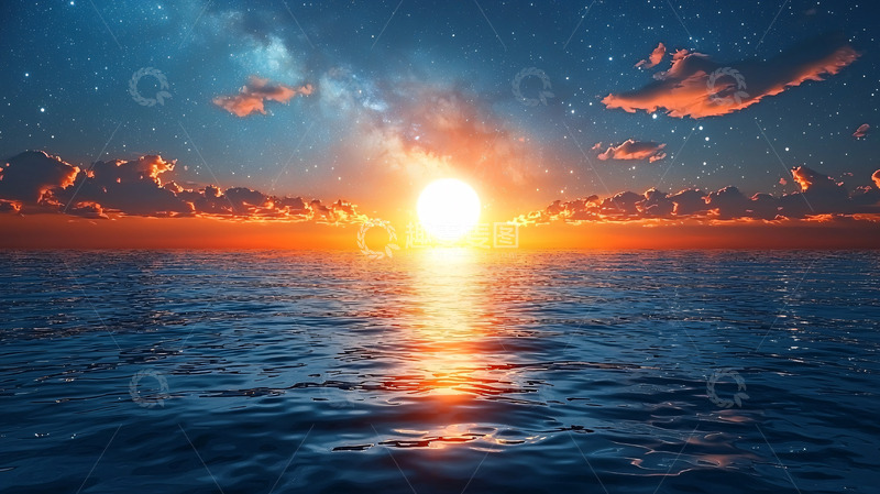 高清大图下载【趣麦麦图】星空大海日落