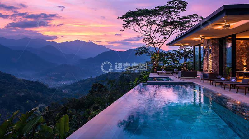 高清大图下载【趣麦麦图】山顶泳池别墅落日美景
