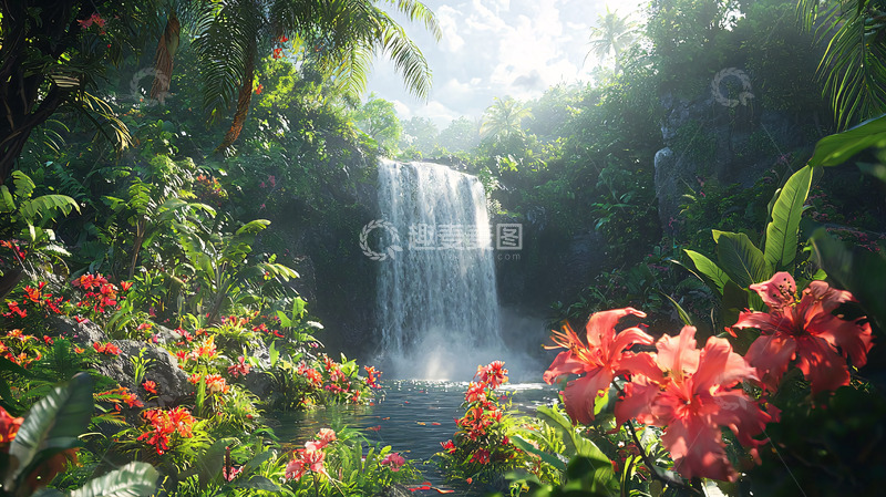 高清大图下载【趣麦麦图】热带雨林瀑布