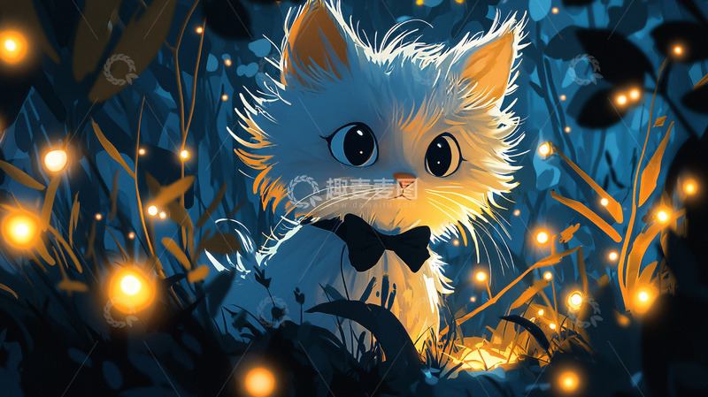 高清大图下载【趣麦麦图】夜晚森林小猫