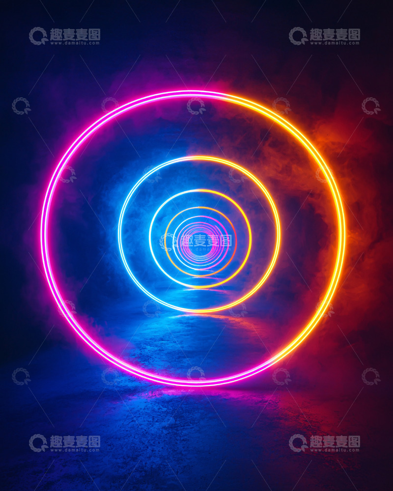 高清大图下载【趣麦麦图】霓虹灯圆环隧道