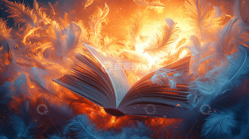 高清大图下载【趣麦麦图】火焰羽毛书本