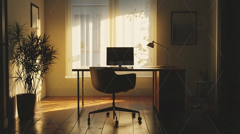 高清大图下载【趣麦麦图】阳光洒进的房间办公桌