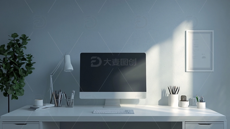 高清大图下载【趣麦麦图】极简风格白色办公桌