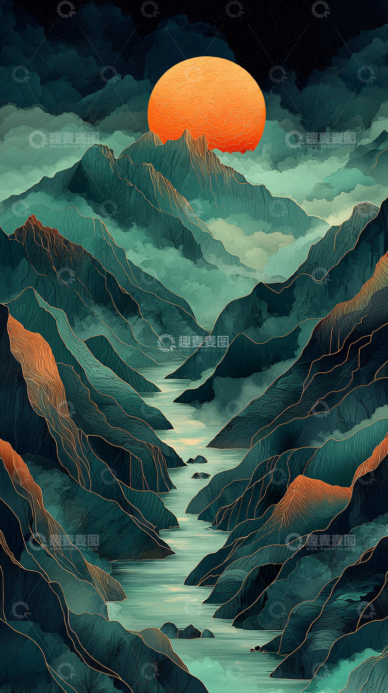 高清大图下载【趣麦麦图】山河日落