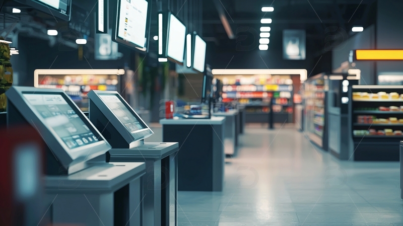 高清大图下载【趣麦麦图】现代化便利店自助结账区