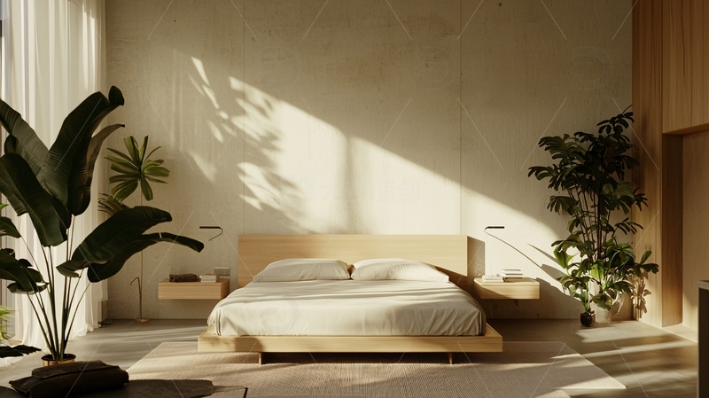 高清大图下载【趣麦麦图】极简卧室阳光洒满床铺