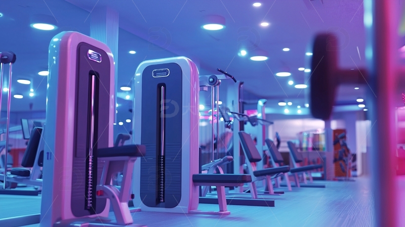 高清大图下载【趣麦麦图】炫彩灯光下的健身房器械