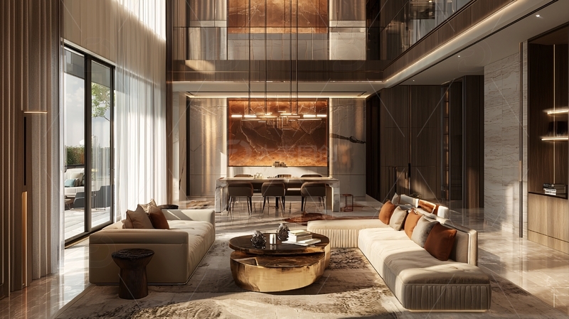 高清大图下载【趣麦麦图】现代轻奢别墅客厅