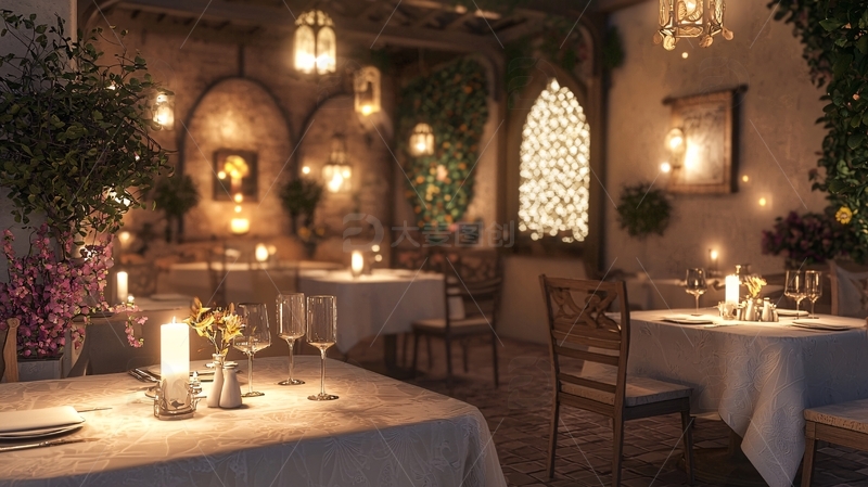 高清大图下载【趣麦麦图】浪漫烛光晚餐餐厅