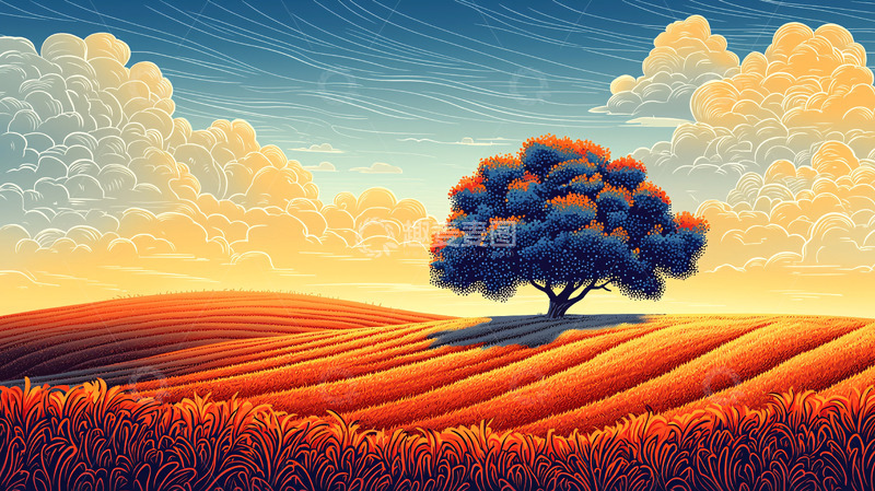 高清大图下载【趣麦麦图】田野里孤独的树