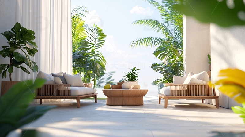 高清大图下载【趣麦麦图】阳光明媚的热带户外客厅