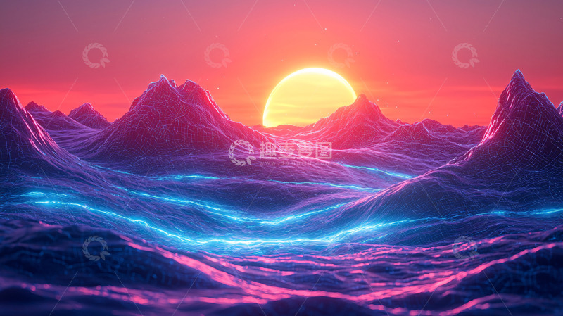 高清大图下载【趣麦麦图】紫色海洋上的日落