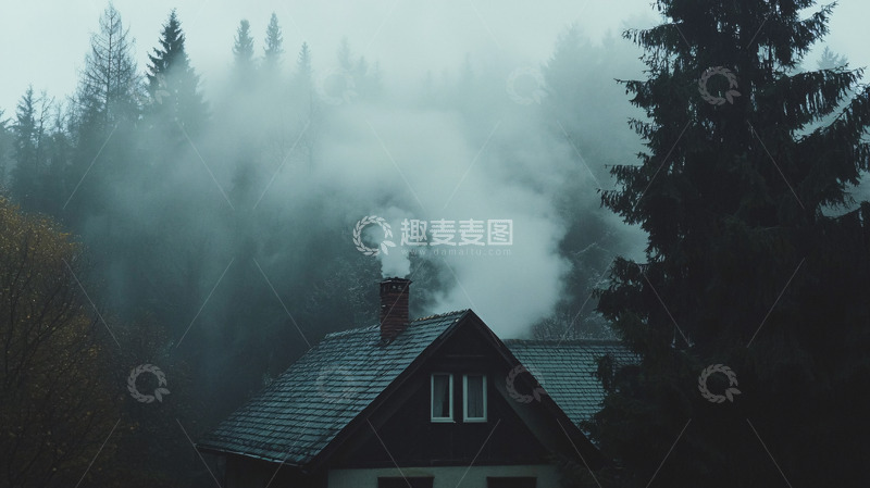 高清大图下载【趣麦麦图】雾气森林小屋