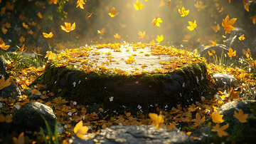 秋日落叶覆盖的树桩