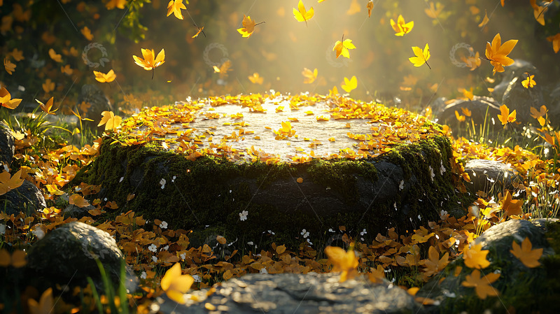 高清大图下载【趣麦麦图】秋日落叶覆盖的树桩