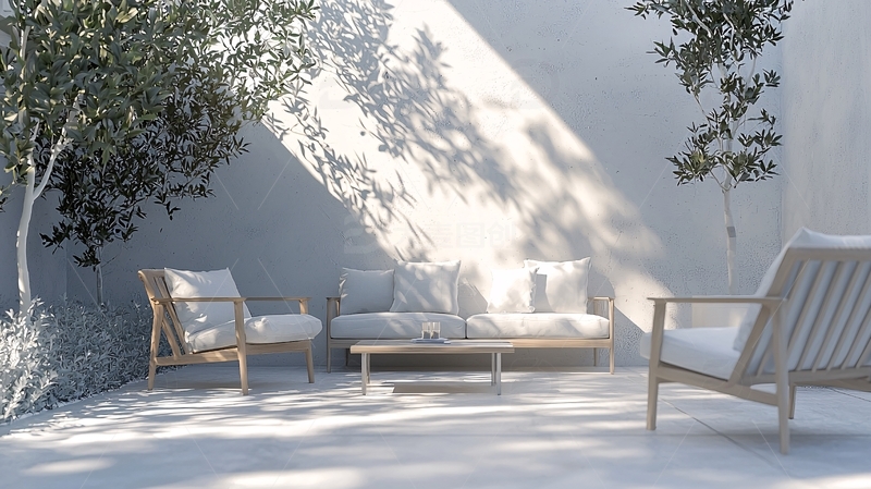 高清大图下载【趣麦麦图】阳光洒落庭院休闲区