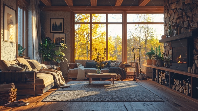 高清大图下载【趣麦麦图】温暖舒适的木质秋日客厅