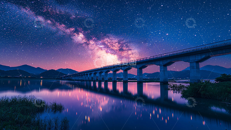 高清大图下载【趣麦麦图】星空下的桥梁倒影