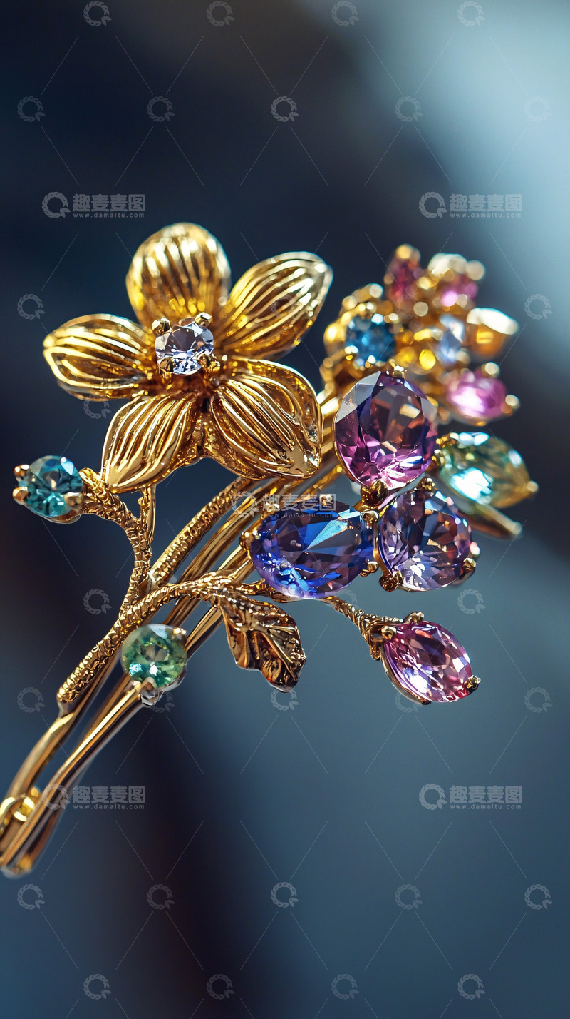 高清大图下载【趣麦麦图】黄金宝石花朵发夹