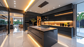 现代化黑色高光橱柜厨房