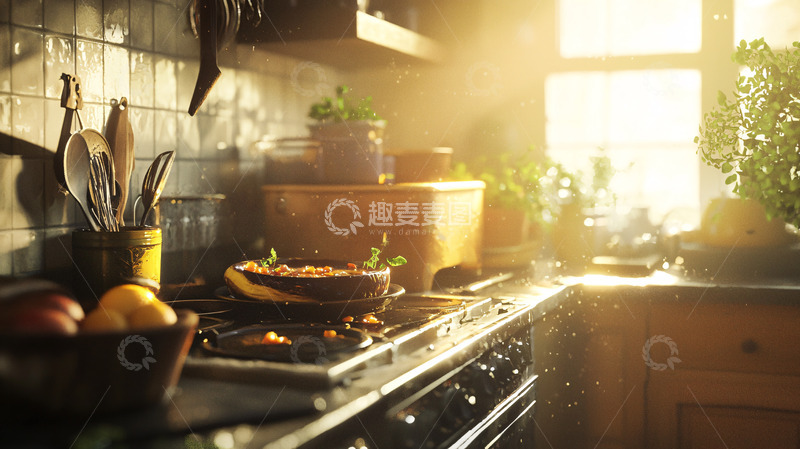 高清大图下载【趣麦麦图】阳光洒进厨房