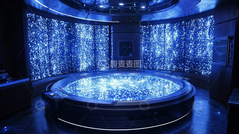 高清大图下载【趣麦麦图】蓝色光线环绕的圆形空间